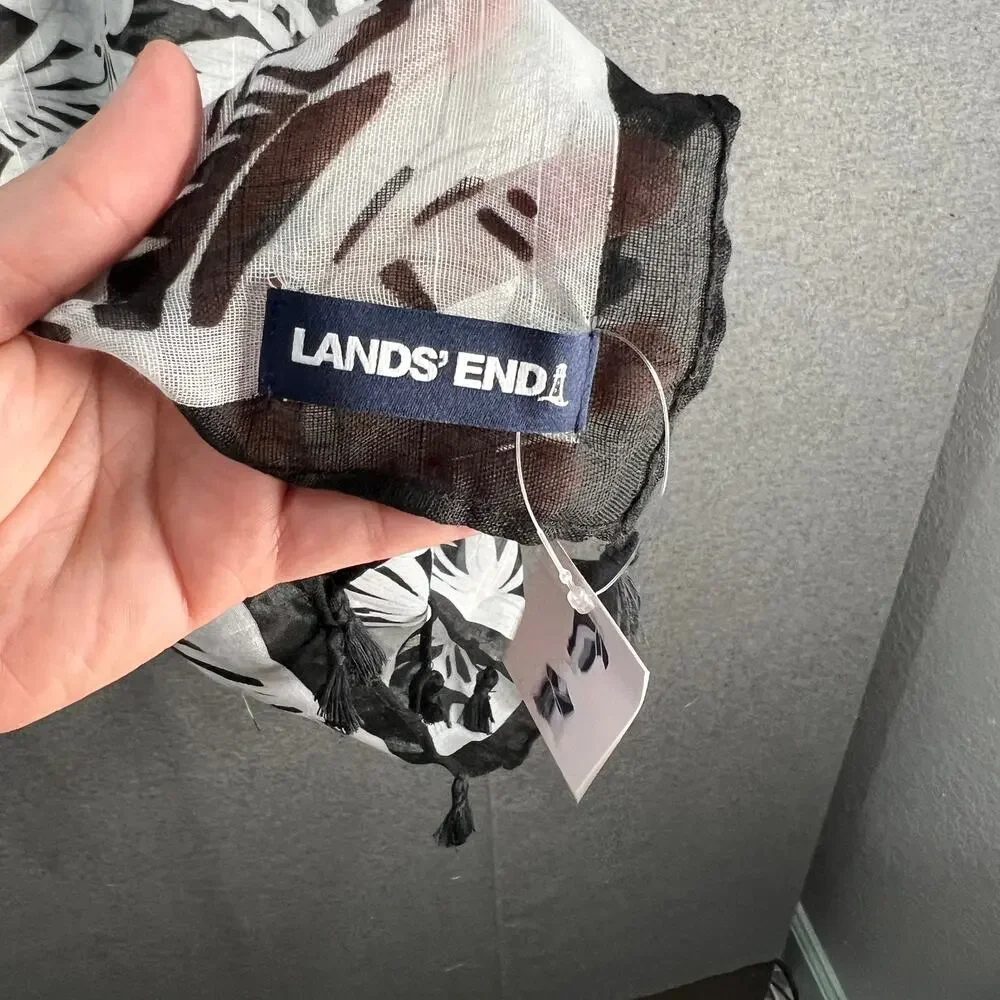 Lands End Sarong Cover-Up WhiteBlack Palm Scarve, One Size